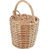 Small Wicker Basket, Round Storage Bin with Handle and Lid for Cell Phones Toys Sundries