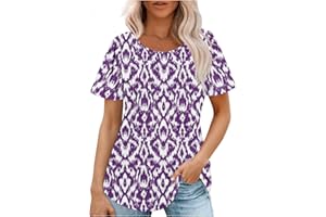 Cbcbtwo Womens Summer Tops Casual Dressy Short Sleeve Pleated T Shirts Scooped Neck Loose Fit Tunic Tops Fasion Comfy Blouse