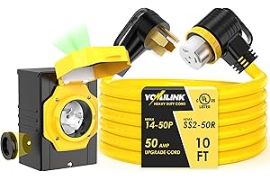 YOMILINK 50 Amp 10 Feet Generator Cord with Inlet Box Kit, Heavy Duty 6/3+8/1 AWG STW Wire, NEMA 14-50P to SS2-50R Twist Locking, Newly Designed 90 Degree Grip Handle for Generator to House