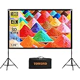 Projector Screen with Stand, Towond 120 inch Portable Movie Screen Indoor Outdoor 16:9 HD Front Rear Projection Screen with Carry Bag Wrinkle-Free and Foldable Polyester Fabric Design for Home Theater