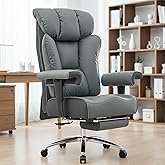 Efomao Big and Tall Office Chair 400lbs - Heavy Duty Executive Desk Chair with Foot Rest & 23" Wide Seat - High Back Ergonomic Leather Computer Chair for Heavy People, Home Office, Grey