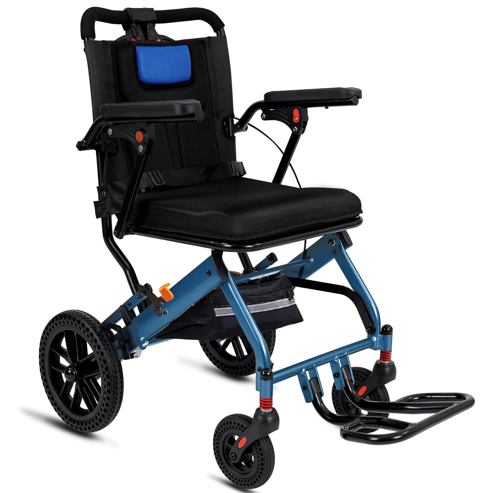 Photo 1 of 20 LBS Lightweight Foldable Transport Wheelchair for Adults & Seniors - 10” Honeycomb Tires, Double Handbrake, Aluminum Frame, Holds 220 LBS, Portable for Travel & Daily Use