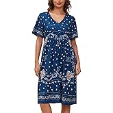 CRIPOM Womens House Dress Floral Print Nightgown with Pockets Mumu Dress S-3XL