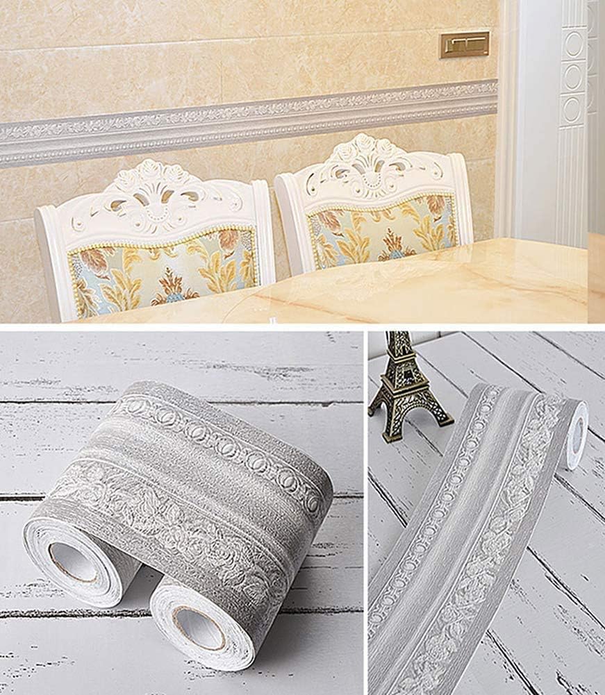Mesoar 3D Grey Floral Wallpaper Border Wall Peel Stick Molding Border Home Ceiling Sticker for Bathroom Living Room Kitchen Wall 10cm by 16.4ft - Image 4