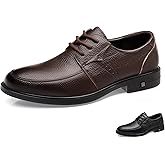 ENGEOSNGT Men's Genuine Leather Lace Up Dress Oxfords Fashion Classic Round Toe Low Top Derby Shoes Business Casual Office Wedding Formal Shoes