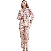NAP BOUND 100% Cotton Pajamas for Women 2 Piece PJs Set Butterfly Bloom S Long Sleeve with 3 Pockets Sleepwear (DWMG,S)