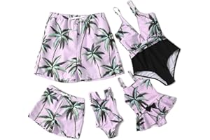 IFFEI Mommy and Me Swimsuits One Piece Family Matching Swimwear Coconut Tree Printed Deep V Neck Bathing Suits