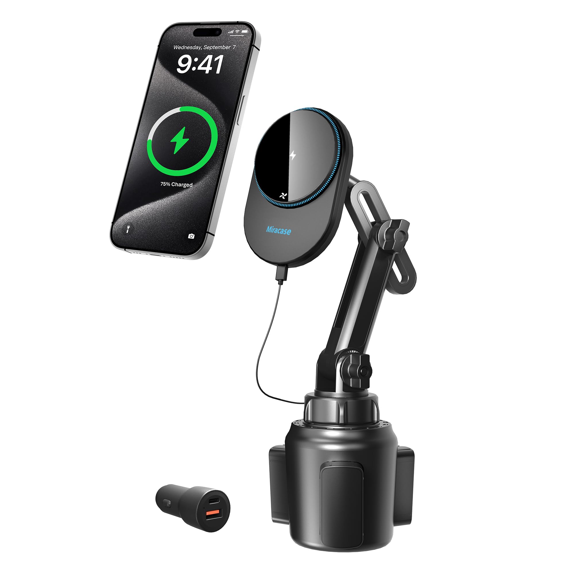 Photo 1 of Miracase for Magsafe Car Mount Charger, 15W Fast Charging Cup Holder Phone Holder Wireless Magnetic Charger with Heat Dissipation System Only Fit iPhone 16/15/14/13/12 SeriesLPNPMEZ7381540
