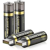 ORICO Ener-G Lithium ion Battery Rechargeable AA Batteries 1400mWh USB-A Direct Charging 1.5H Fast Full-Charged 1500 Cycles for Mouse Keyboards RC Remotes Flashlights 4 Pack