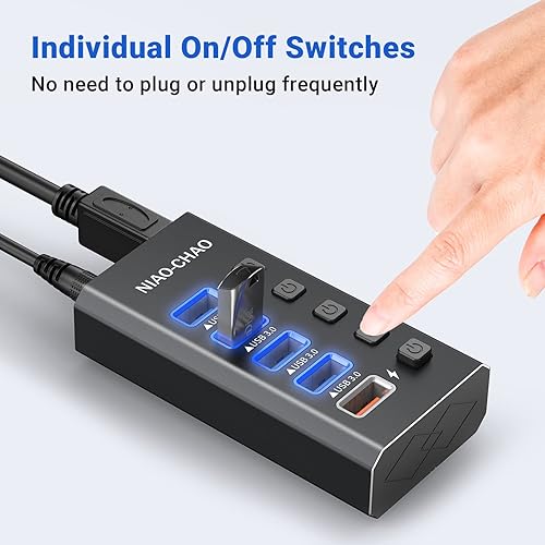 Powered USB Hub [Durable Aluminum] USB Hub Powered, Individual