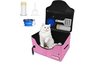 Petskd Portable Travel Litter Box for Cats with Lid and 10 pcs Liner Bags, Light Weight, Leak-Proof and Higher Sides for Road Trips, Hotel Stays, Car Travel(Pink)