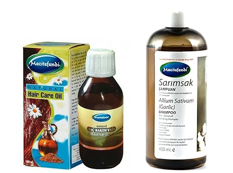 Mecitefendi Knoblauch Shampoo 400ml plus Mecitefendi natürliches Haarpflege Öl 100 ml. (Spitze gegen Haarausfall)