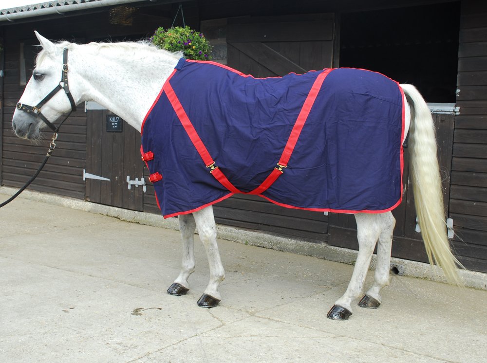 Rhinegold Cotton Summer Sheet, Navy Blue Bound Red, 5'9" — image 1
