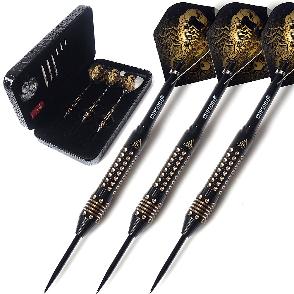 CUESOUL Black Scorpion Series 20g/22g/24g Professional Steel Tip Darts Set Brass Barrels Shockproof Deluxe PU Carry Case for Pub, Game Room & League Play(HX-SL-F3101L)