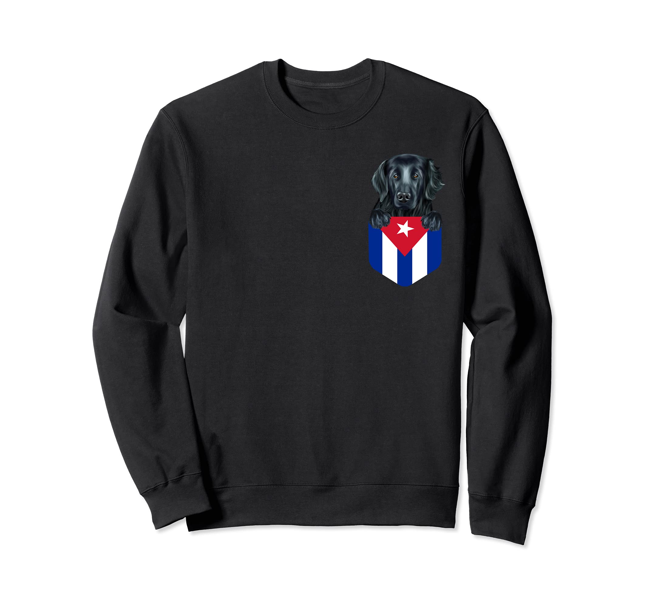 Cuba Flag Flat-Coated Retriever Dog In Pocket Sweatshirt