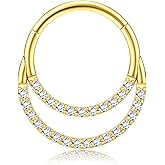 BodyBonita 16G Septum Rings Clicker 316L Stainless Steel Septum Nose Rings for Women Daith Earrings for Women Septum Jewelry Conch Daith Piercing Jewelry 14k Gold Plated/Silver 8mm 10mm