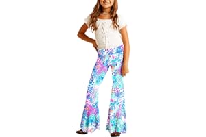 Deerose Girls Bell Bottom Floral Print Stretch Hippie Pants High Waist Flare Pants 5-14 Year