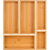 Teicui bamboo drawer organizer Set,expandable drawer dividers,wooden storage organizers,drawer organizers for kitchen, bathroom,flatware,Tea Bag Organizer (1 X 5PCS Natural)