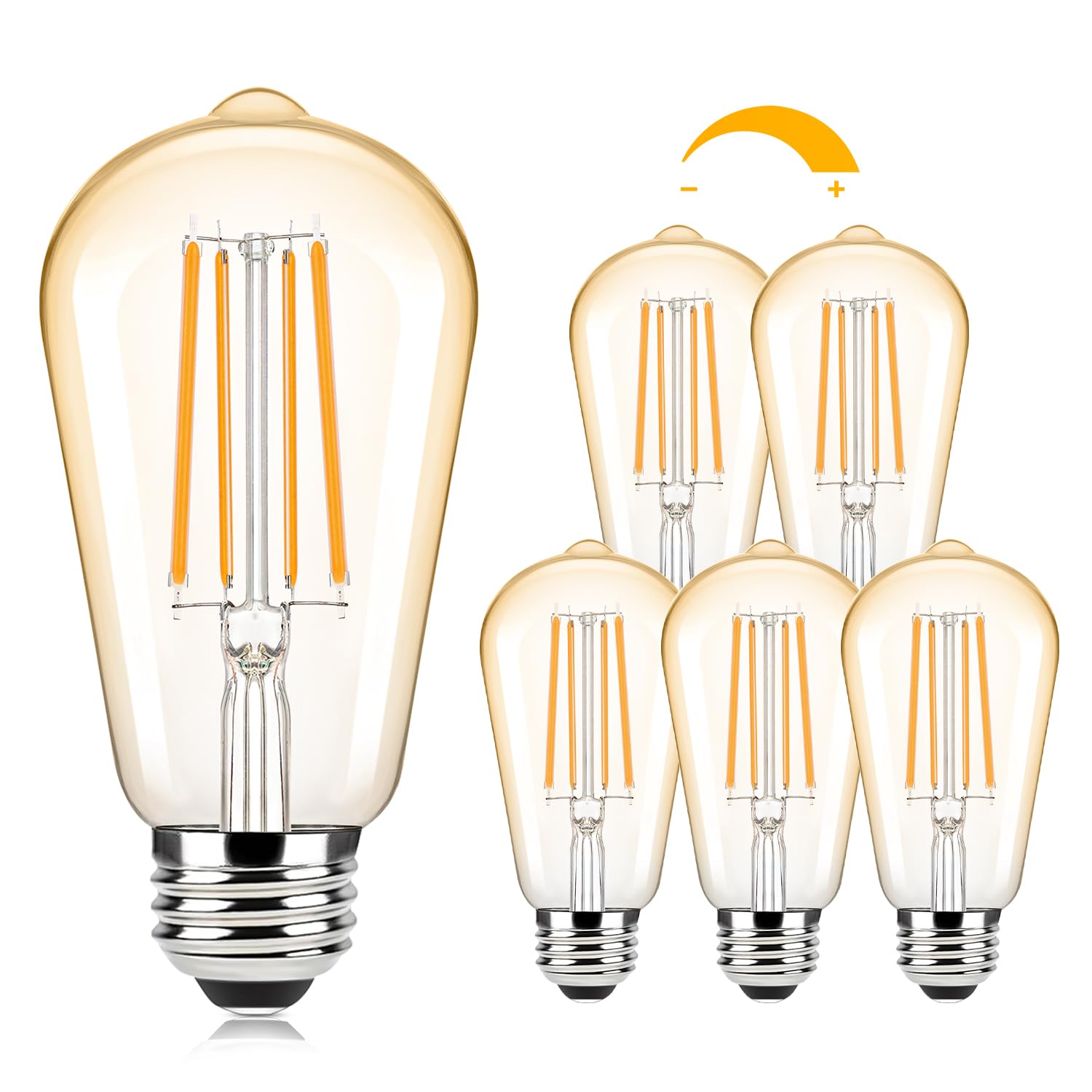 Photo 1 of Brightever Edison Light Bulbs 60 Watt Equivalent, 2200K Amber Light Vintage Dimmable LED Bulb, 850LM, 90+CRI, 7W ST58 E26 Base Bulb, Clear Glass Antique Decorative Filament Lightbulbs for Room, 6-Pack