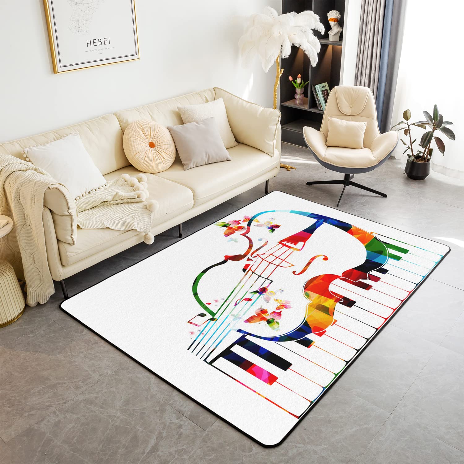 Loussiesd Cello Piano Rugs for Living Room Bedroom Shag Carpet Rugs Music Themed Decor Extra Soft Accent Rug for Room Living Room Bedroom Machine Washable Floor Rugs 100 * 150cm