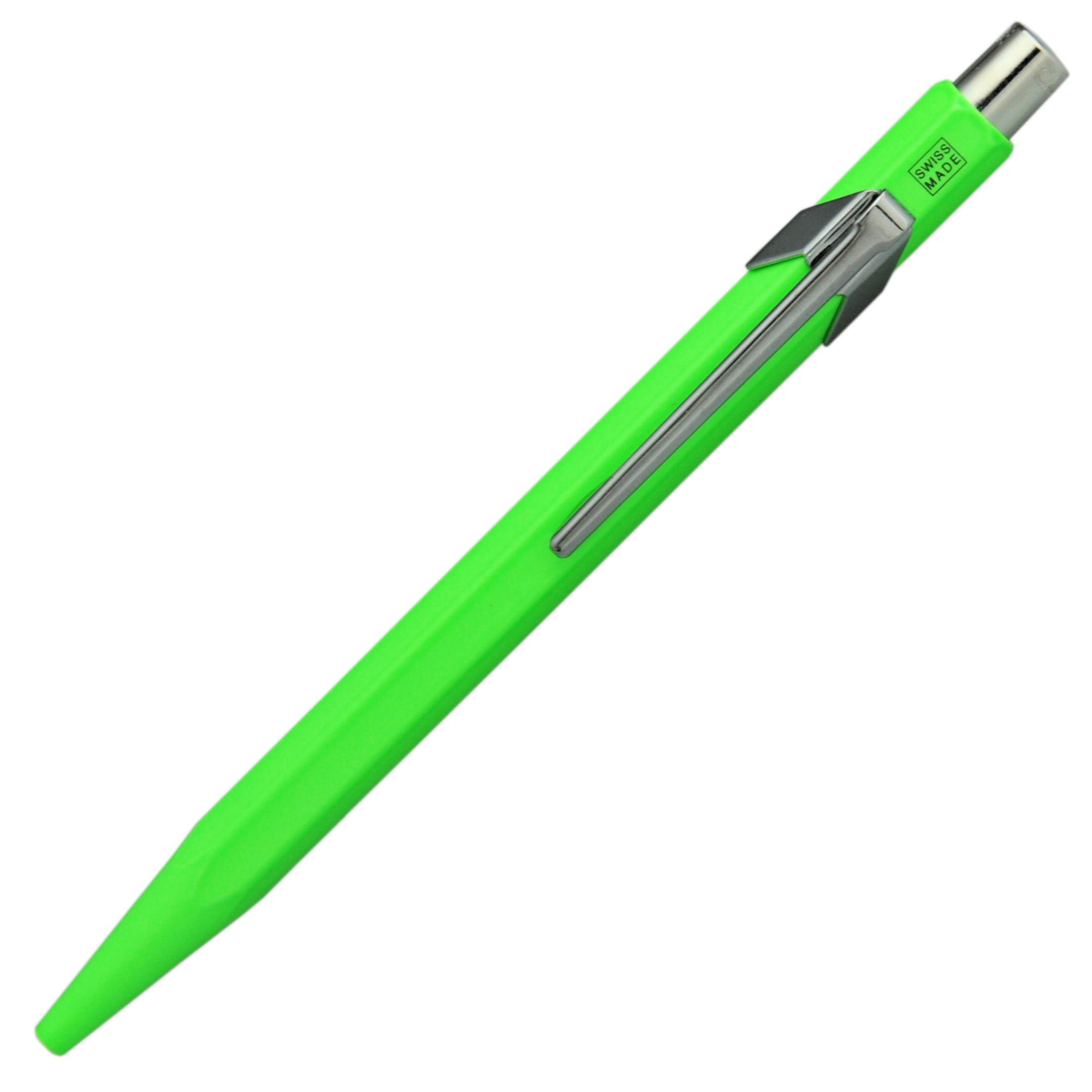 Caran Dache Ballpoint Pen, Fluorescent, green, with Goliath blue medium cartridge