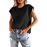 Saodimallsu Womens Summer Cap Sleeve Tops Casual Crew Neck Loose Fit Knit Lightweight Sweater Pullover Top