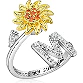 Bmpzery Anxiety Rings for Women,Fidget Ring Women with Adjustable Spinner Open Rings,Sunflower Initial Ring with Stress Relieving,Sunflower Gifts for Womens Valentine's Day and Birthday(Letter M)