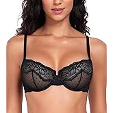 Lemorosy Women's Plus Size Sexy Unpadded Underwire Lace Balconette Unlined Demi Sheer Bra