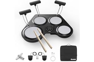 Donner Beat Go Electronic Drum Set, Portable Electric Drum Kit with Training Lessons for Beginners, Compact Table Drum with D