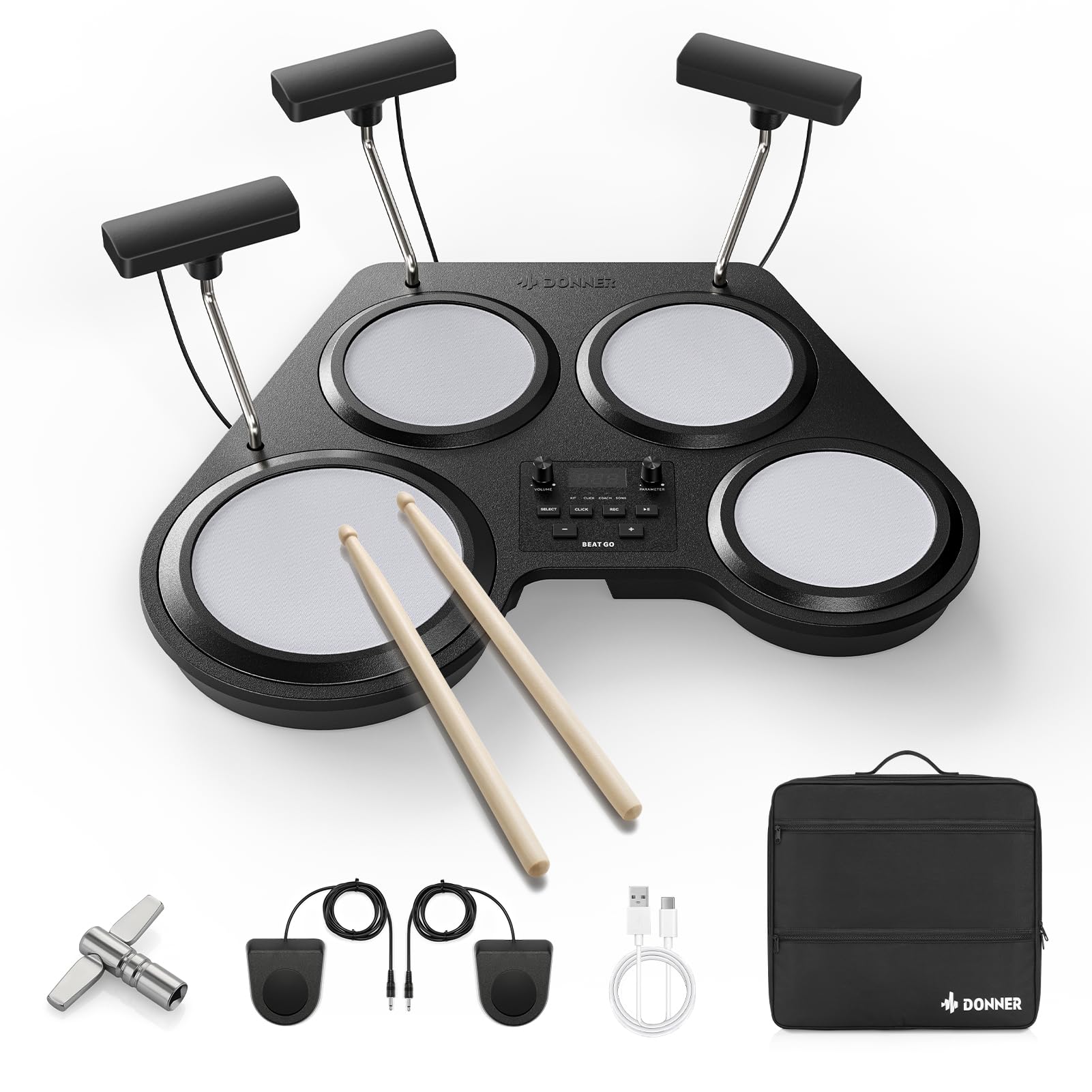 Photo 1 of Donner Beat Go Electronic Drum Set, Portable Electric Drum Kit with Training Lessons for Beginners, Compact Table Drum with Drumstick and Backpack, 180 Voices 30 Demo Songs 15 Drum Kits