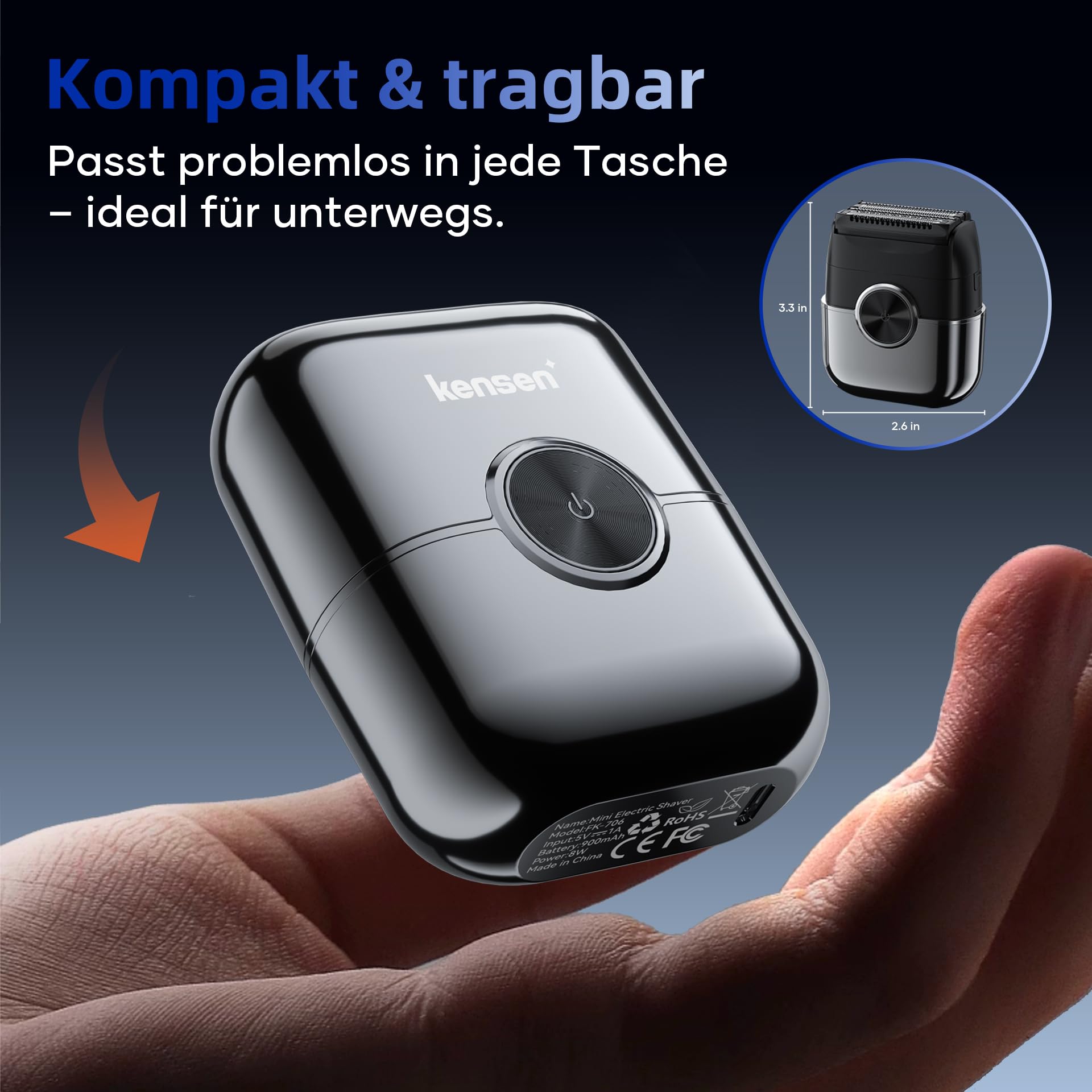 Elektrorasierer Herren, kensen Mini Foil Shaver Mit 4 Flexiblem Scherkopf Rasierapparat Usb-C Elektrischer Rasierer Wasserdicht Folienrasierer 120Min Trockenrasierer Tragbar für Bart Gesicht Reise 8