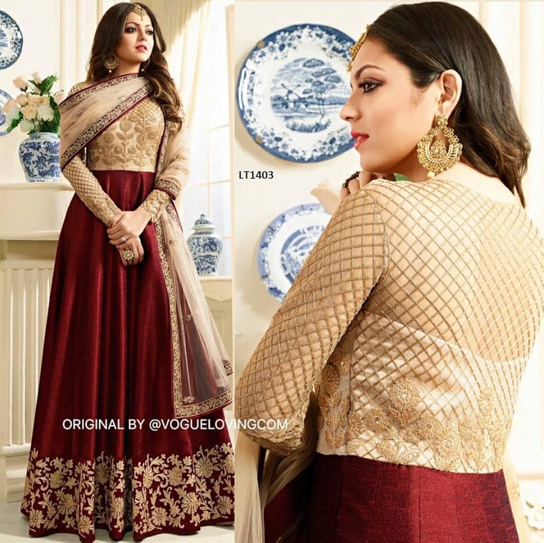 khileshwai fashion women's's maroon bangalory silk embroidered anarkali suit for (kr26)