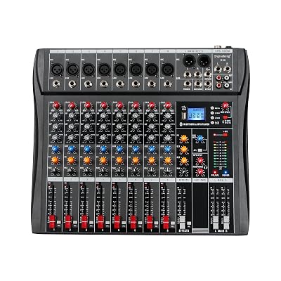 Depusheng Audio Mixer Professional 8 channel,DX8 Sound Board DJ Mixing Console System Interface USB MP3 Input Bluetooth 48V Phantom Power,Black, USB Audio Mixer for PC,for Studio Karaoke Live Music