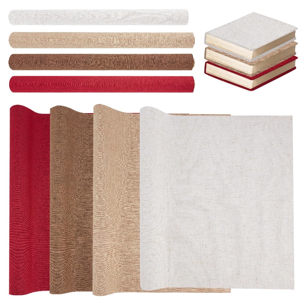 OLYCRAFT 4 Sheets 4 Colors Book Binding Cloth 100x42~43cm Polyester Cloth Bookcover with Paper Back Book Cloth DIY Book Cloth Protective Cover for Book Binding Scrapbooking DIY Crafts