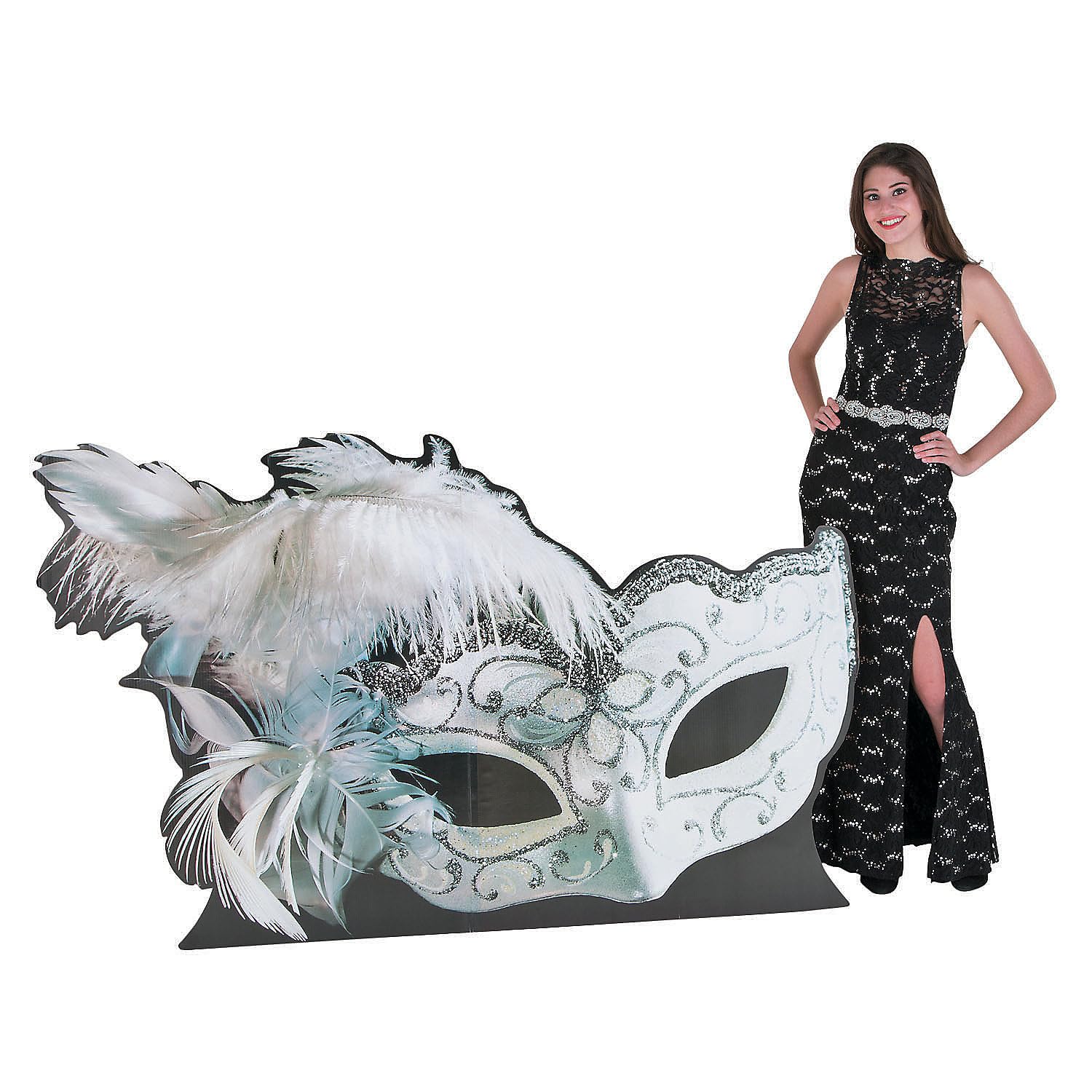 Photo 1 of ***TORN***Fun Express Masquerade Ball Decorations Life Size Cardboard Cutout - 72" x 45" Giant Mask Standee for Party Photo Booth Props | Perfect for Prom, Wedding & Formal Event Decor***TORN***