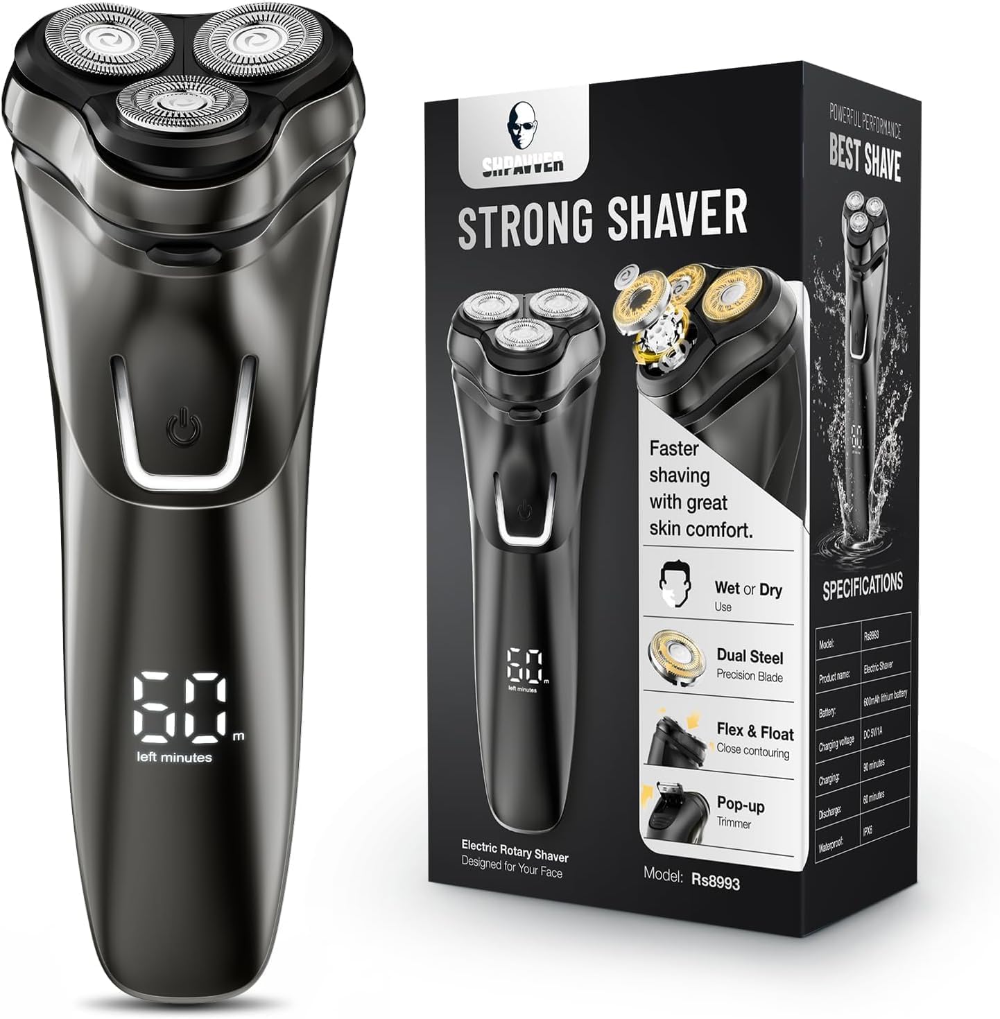 SHPAVVER Electric Razor for Men Cordless: Mens Electric Shavers, 4D Flex Blades & Sensitive Skin - USB Fast Charging, Pop-up Trimmer, Waterproof, Travel Lock A1 Silver-Black Upgraded