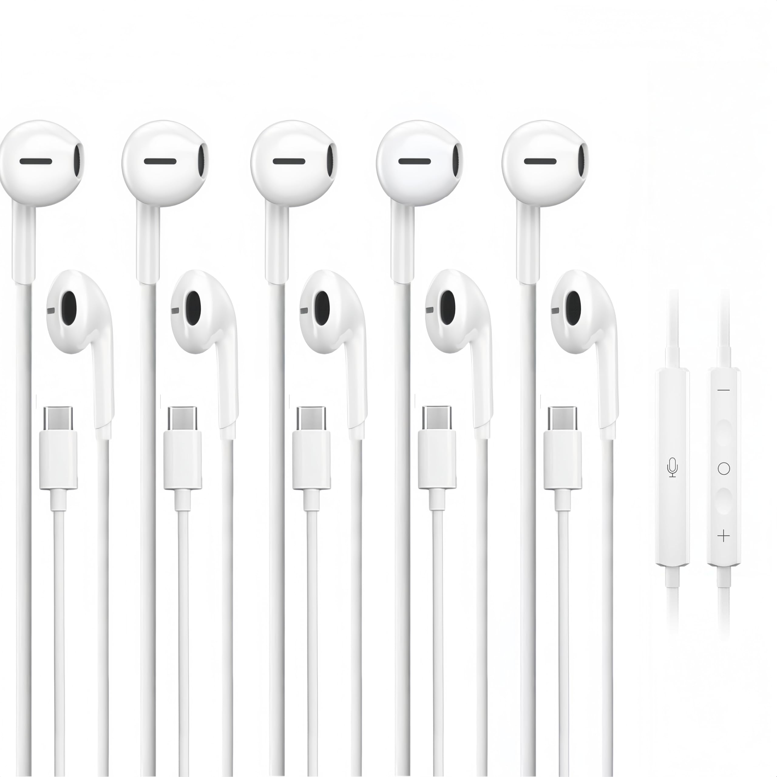 Photo 1 of 5 Pack USB C Headphones for iPhone 17/16/15 Pro Max iPad Plus TypeC Earphones with Microphone Volume Control USBC Wired Earbuds USB Type C Earphone for Samsung S25 Ultra S24 S23 S22 ?1.2M/4Ft?