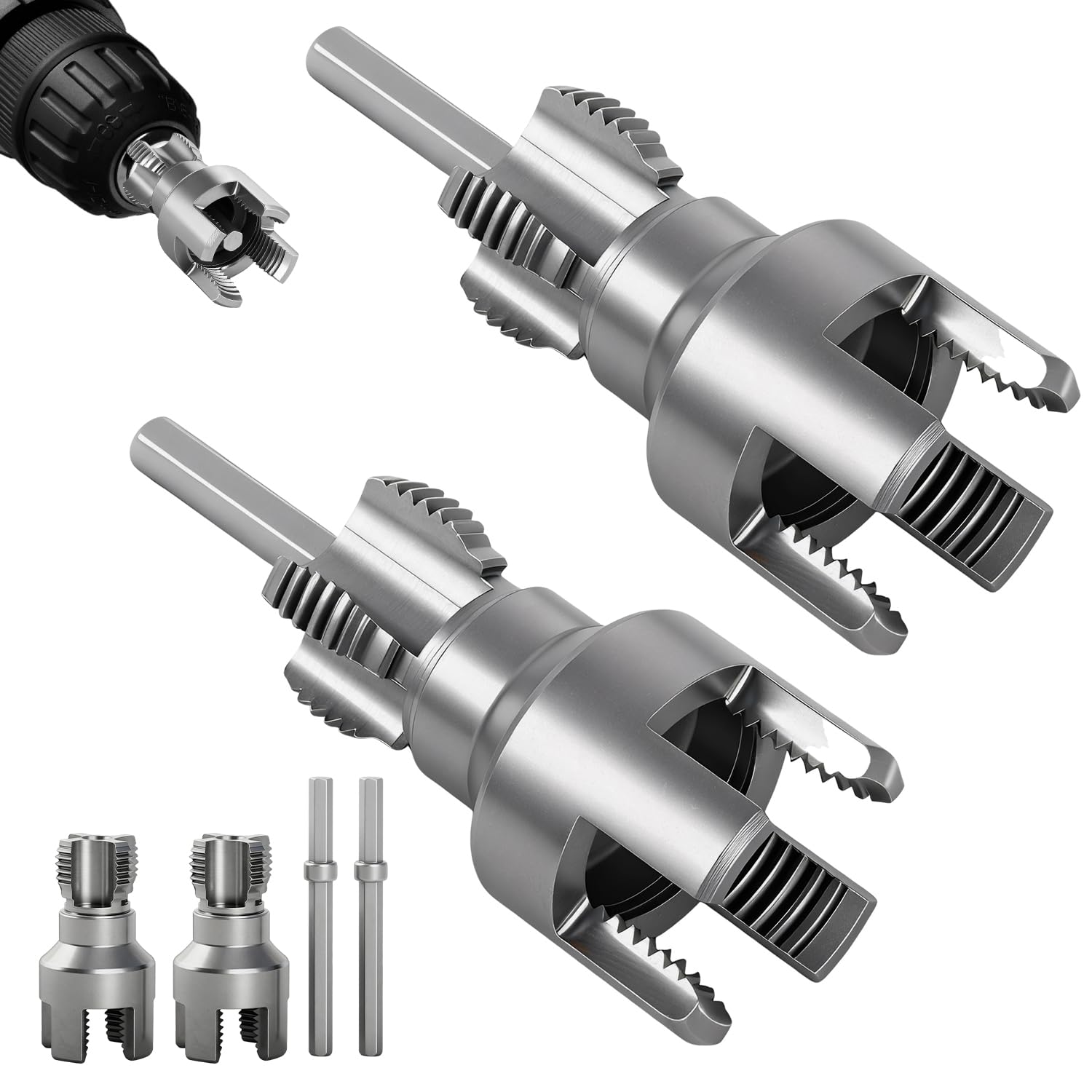 Photo 1 of 2pcs  Threading Tool, 1/2" & 3/4" Dual-Function Internal & External Pipe Threader Kit, Alloy Steel Thread Cutting Tool for Water Pipes, Electric Drill Compatible, Fast DIY Plumbing Solution