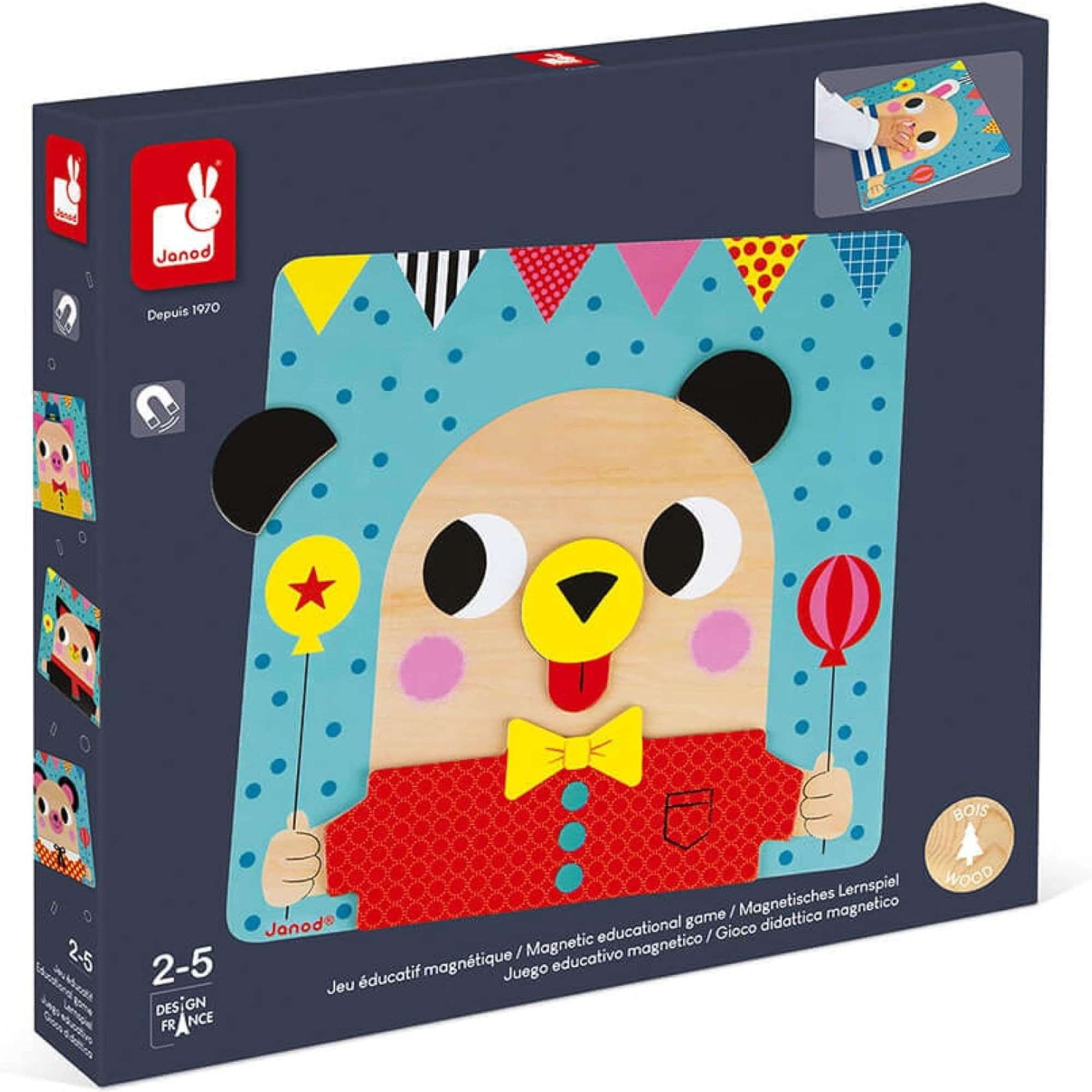 Janod - Magnetic Educational Game - 30 Giant Magnetic Pieces - Develops Fine Motor Skills - From 2 Years Old - Wooden Activity Toy, J08035