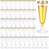 Thenshop 50 Pcs Plastic Champagne Flutes Disposable Champagne Glasses Bulk 5.5 oz Clear Mimosa Cocktail Cups with Rim Detachable Glasses for Wedding Party Birthday Anniversary(Gold, Clear)