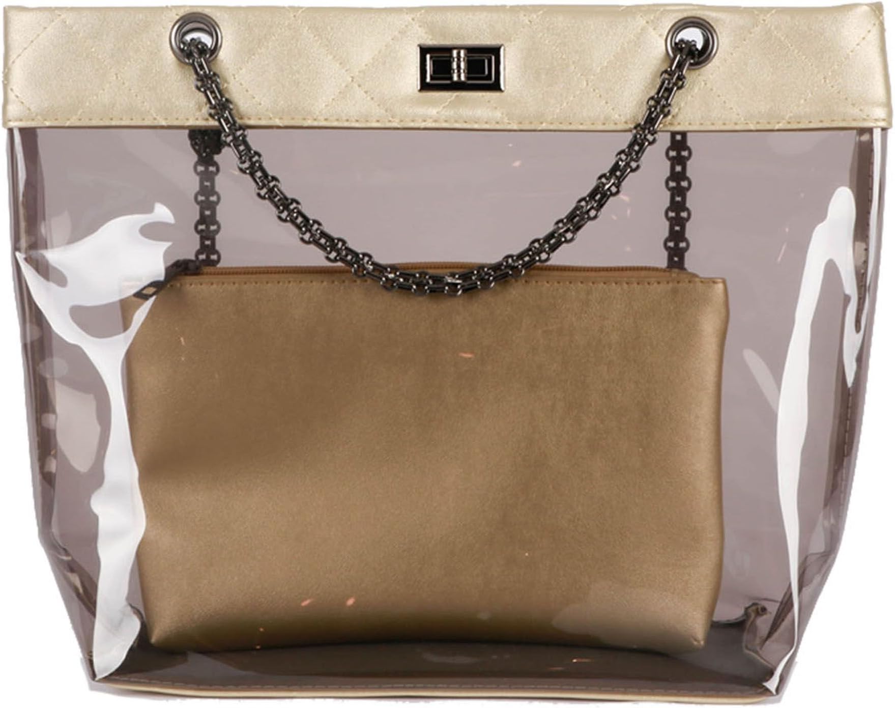 EUPHIE YING Women Chain Clear Tote Shoulder Bag Transparent Beach Handbag