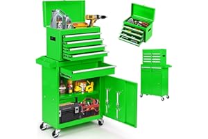 Dawmilon 5-Drawer Rolling Tool Chest with Wheels - Large Tool Storage Cabinet with Detachable Toolbox for Repair Room,Warehouse - Rolling Tool Box with Hooks,Liners, Green