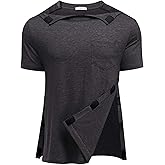 Deyeek Shoulder Post Surgery Recovery Shirts for Men Full Tear Away Short Sleeve T Shirt Adaptive Chemo Clothing