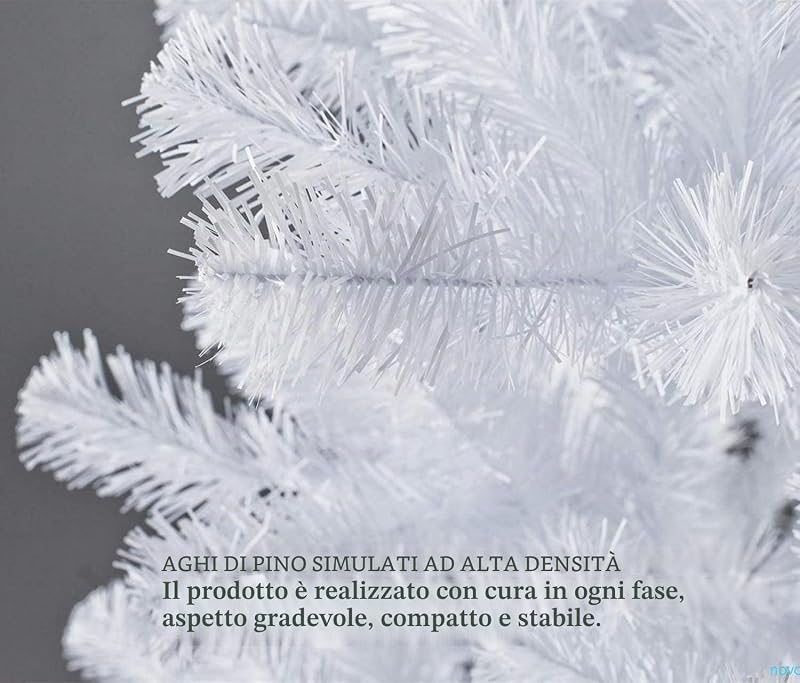 Albero di Natale artificiale Foglia di orpello Abete 120-210cm Alberi C/Supporto in metallo (Bianco Brillante, 210cm 668Tips)