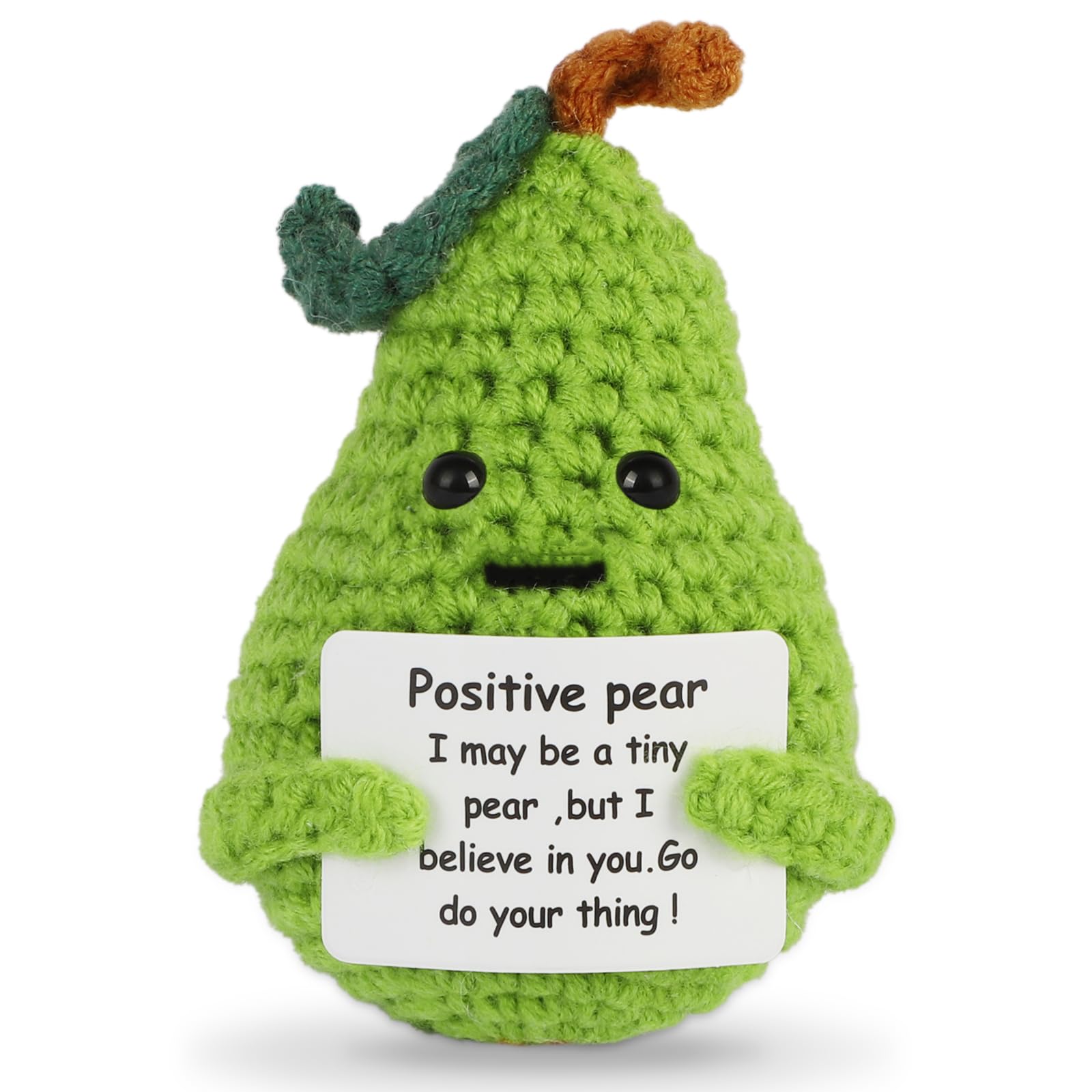 Hoedia Handmade Emotional Pickle Gift, Emotional Cucumber Crochet Doll Inspirational Gifts with Cards, Cute Knitted Funny Support Pickle Potato Friend Birthday (Positive Pear)