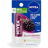 NIVEA Blackberry Lip Care, Tinted Lip Balm with Shea Butter, 0.17 OZ | Burgundy Tinted Lip Balm with Shea Butter, Nourishing Oils and Vitamins, 3-in-1 Moisture, Repair Dry Lips and Color, Vegan