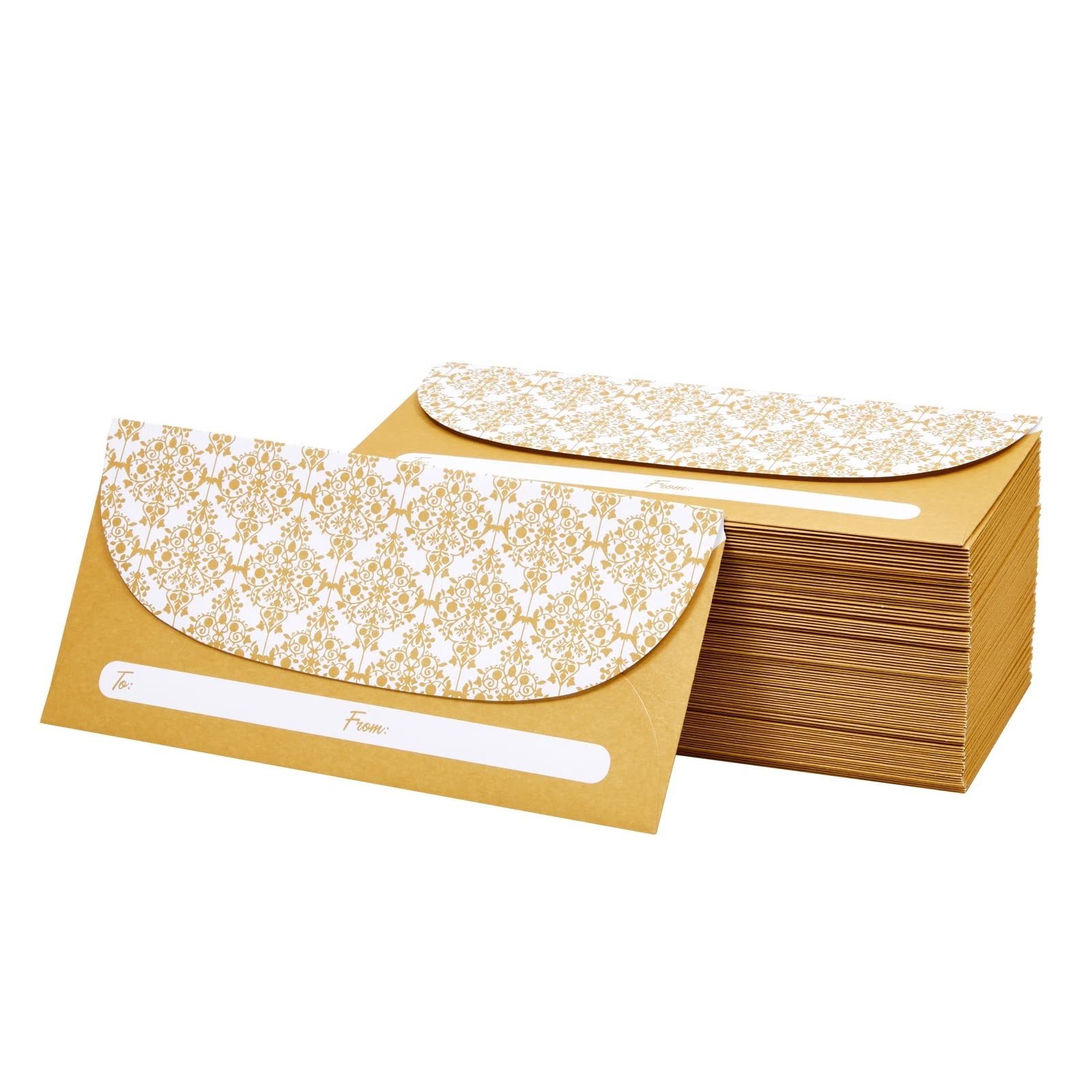 Photo 1 of 100 Pack Gold Money Envelopes for Cash Gifts, Fancy Decorative Design for Birthday, Graduations, Weddings, Bulk Value Pack (6.7 x 3.3 In)
