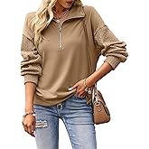 SHEWIN Womens Half Zip Sweatshirt Fall Loose High Neck Pullover Tops