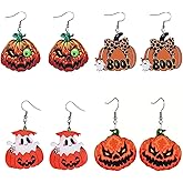 Halloween Earrings for Women Wooden Double Painted Punmpkin Funny Halloween Holiday Drop Earrings Jewelry Gifts Accessories