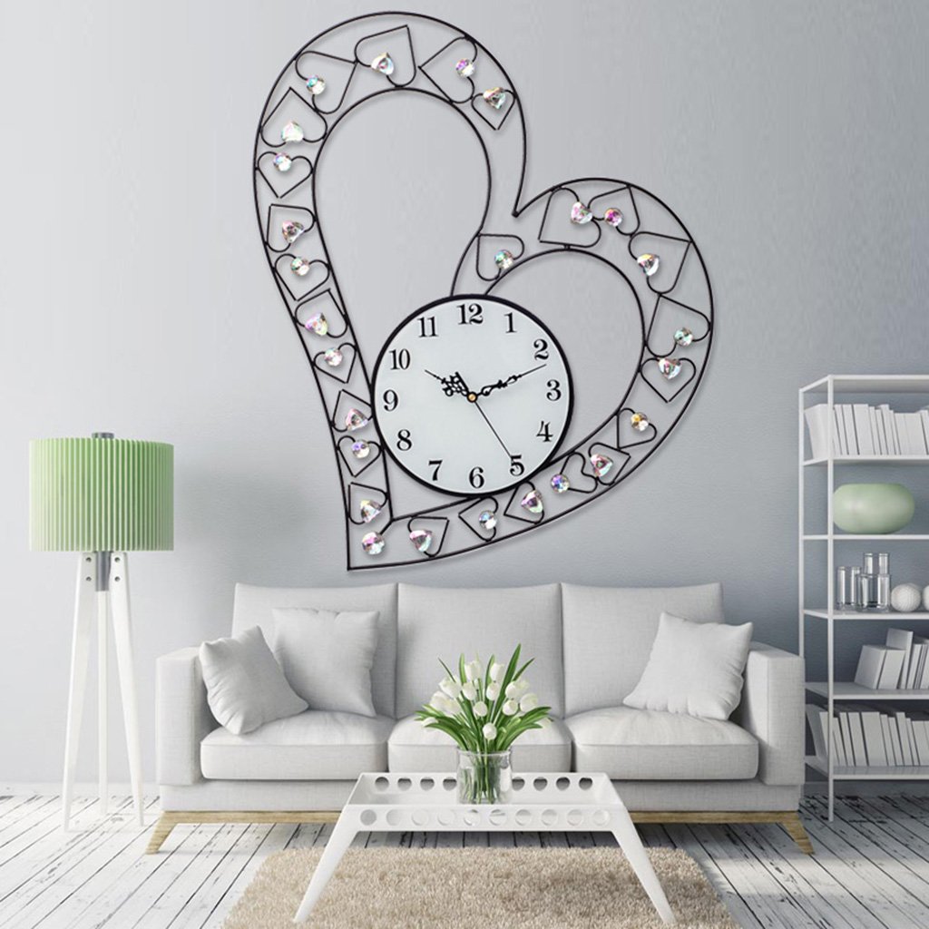 楽天ランキング1位 シンプルなアイアンウォールクロック Natood ノルディックハート型の壁時計のリビングルームアクリルダイヤモンド 59 56 バッテリーなしのミュートウォールクロック Black B07d7qtmkn Black Black Studioweb Com
